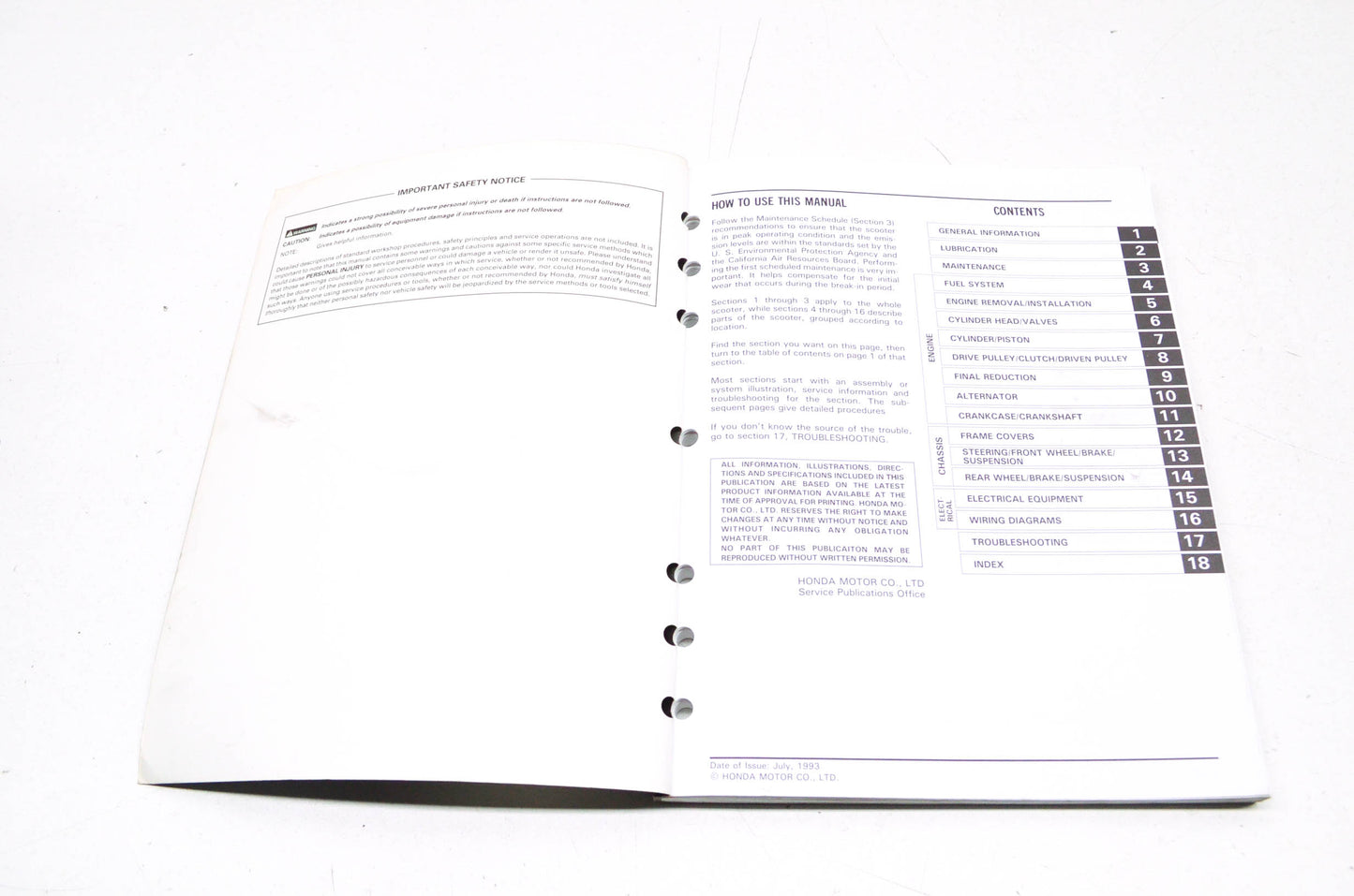OEM Honda 61GV420 1985-2005 CH80 Elite Service Manual