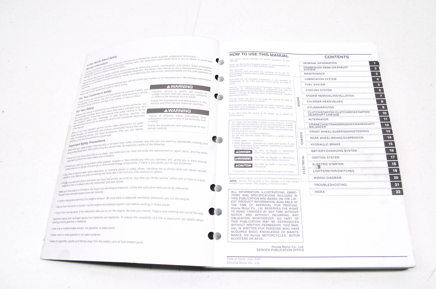 OEM Honda 61KSC08 Service Manual CRF250X SM13