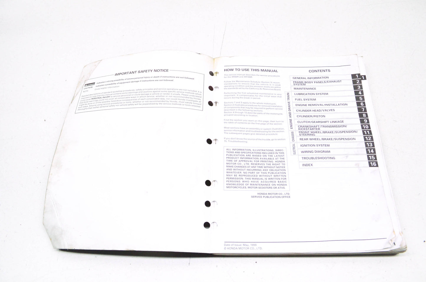 OEM Honda 61KN453 1998-2001 XR80R, XR100R Service Manual