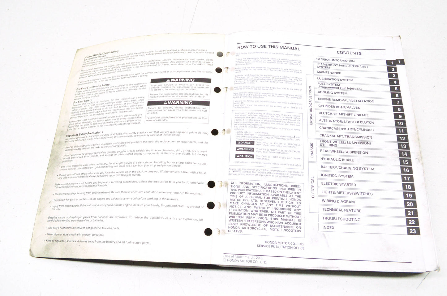 OEM Honda 2000-2001 CBR929RR Service Manual