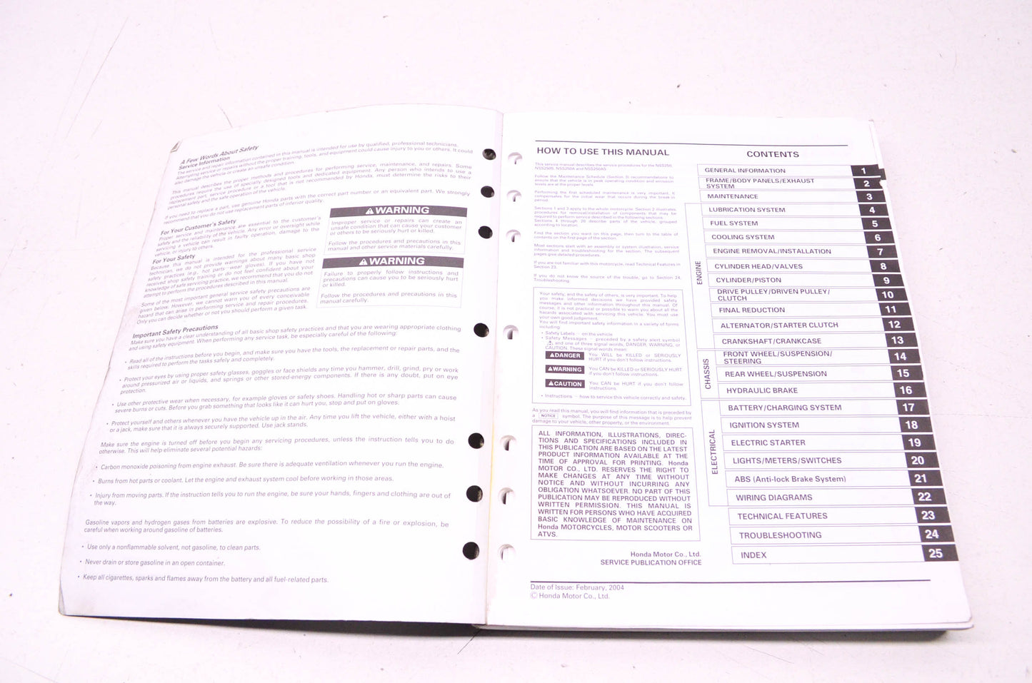OEM Honda 2001-2007 NSS250/A NSS250S/AS Reflex Service Manual