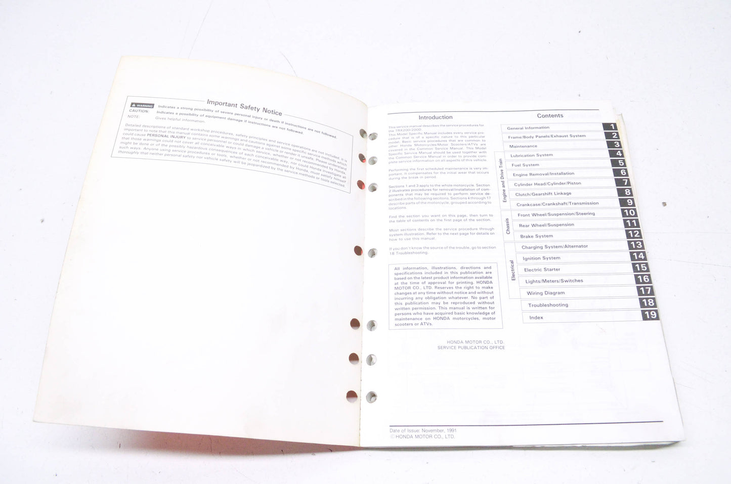 OEM Honda 61HF107 1990-1991 TRX200, TRX200D Service Manual