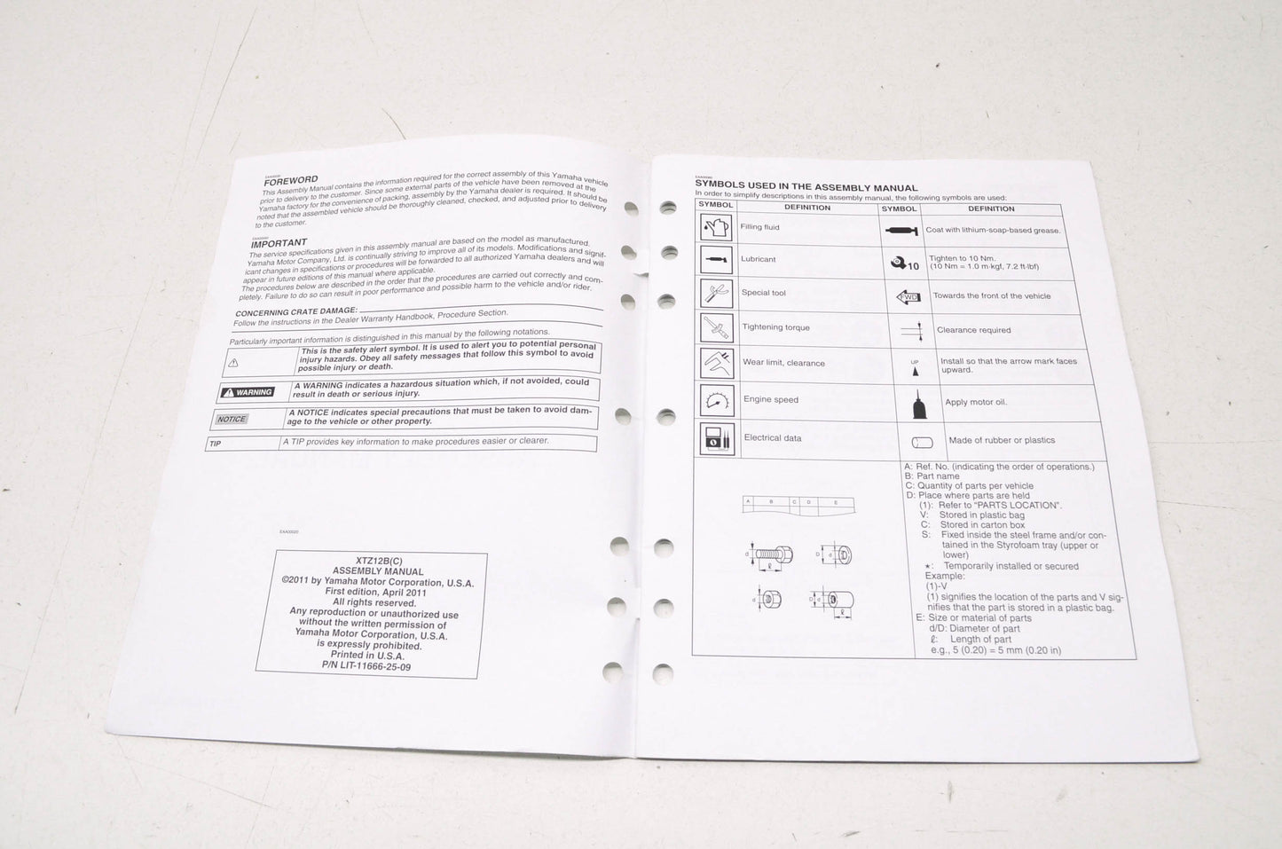 New OEM Yamaha 2012 Super Tenere XTZ12B(C) Assembly Manual NOS