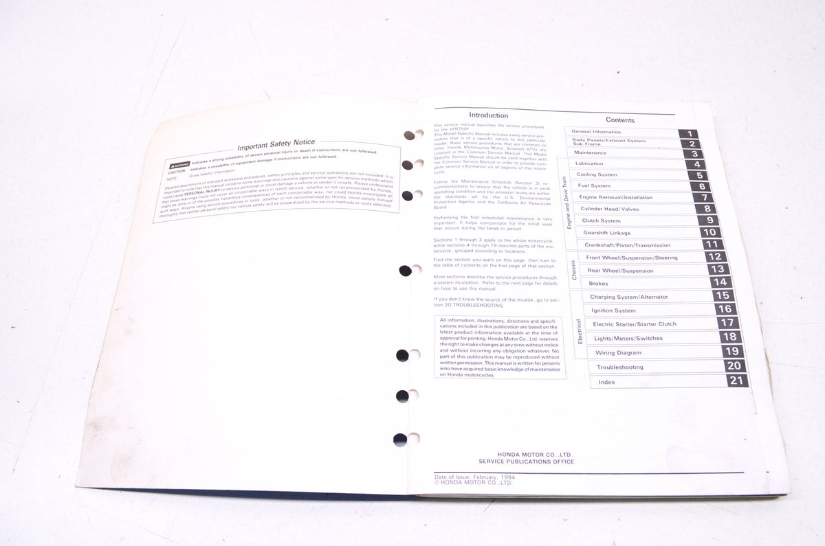 OEM Honda 61MT406 1990-1996 VFR750F Service Manual