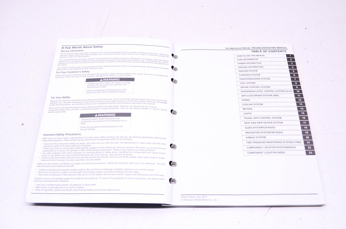OEM Honda 61MCA60 2012 Gold Wing GL1800/A Electrical Troubleshooting Manual