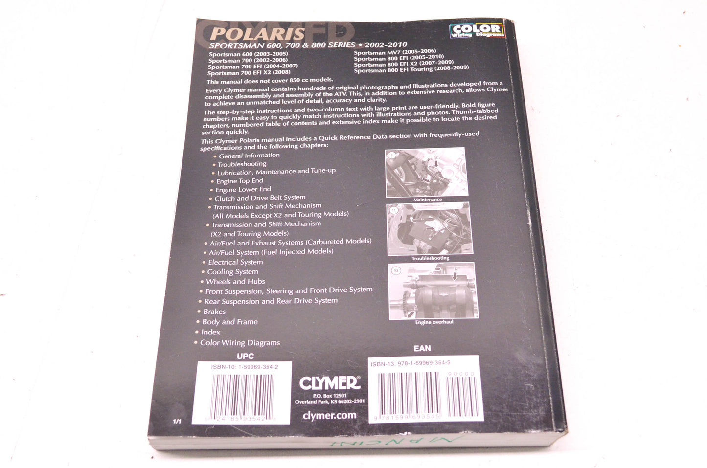 Clymer Polaris Sportsman 600, 700, & 800 Series 2002-2010 Maintenance Troublesho
