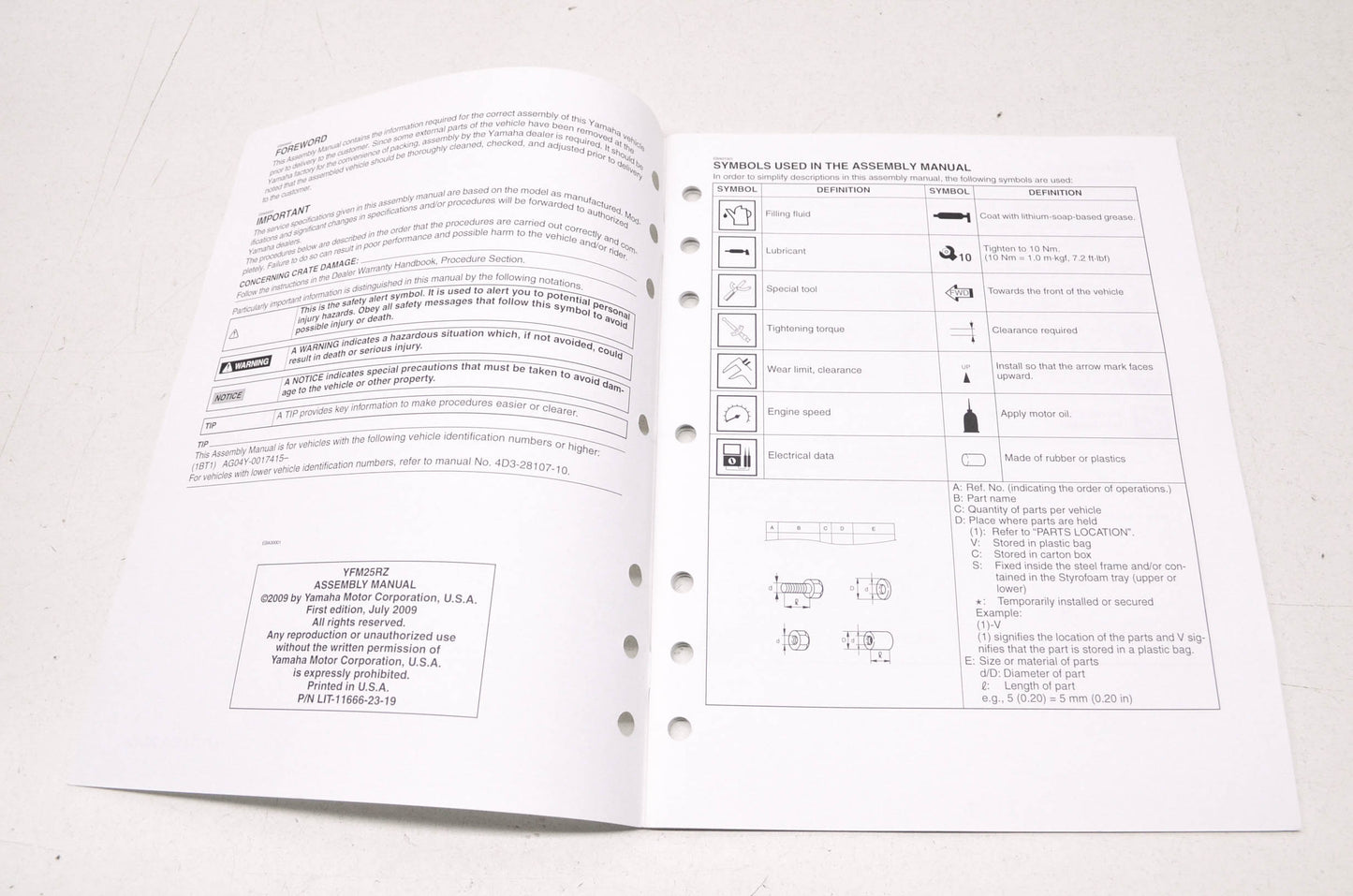 OEM Yamaha LIT-11666-23-19 YFM25RZ Assembly Manual NOS