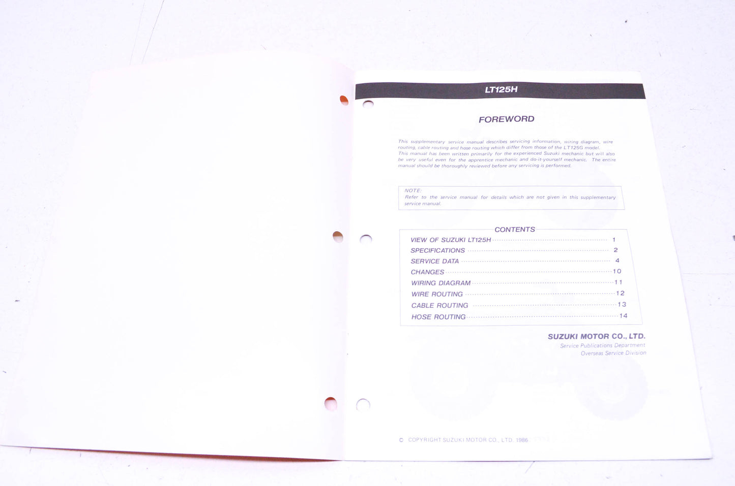 OEM Suzuki 99501-41110-01E LT125 Supplementary Service Manual