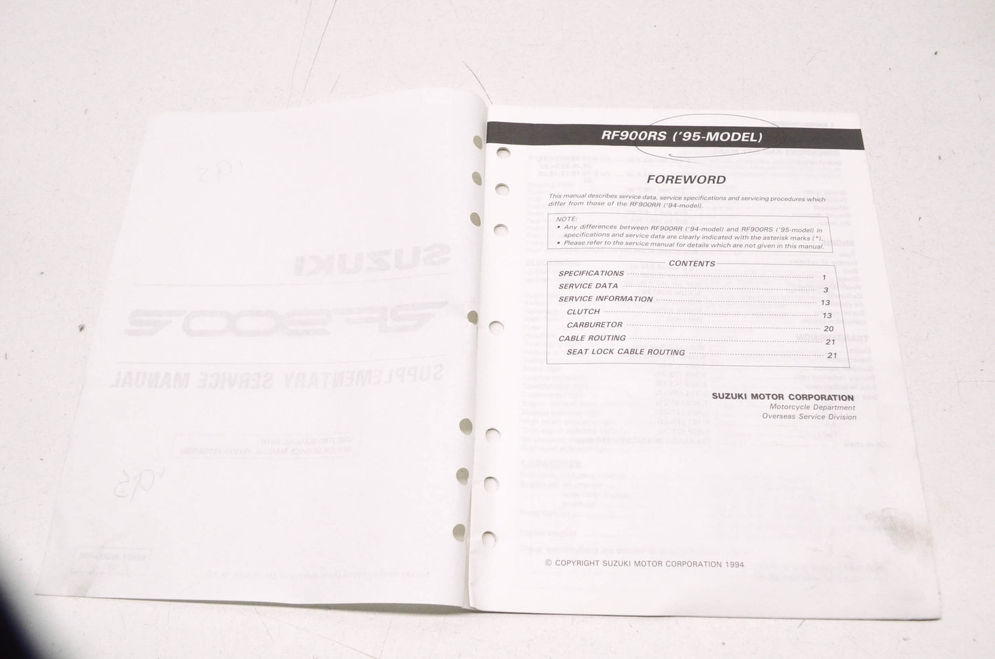 OEM Suzuki 99501-39200-03E RF900R Supplementary Service Manual