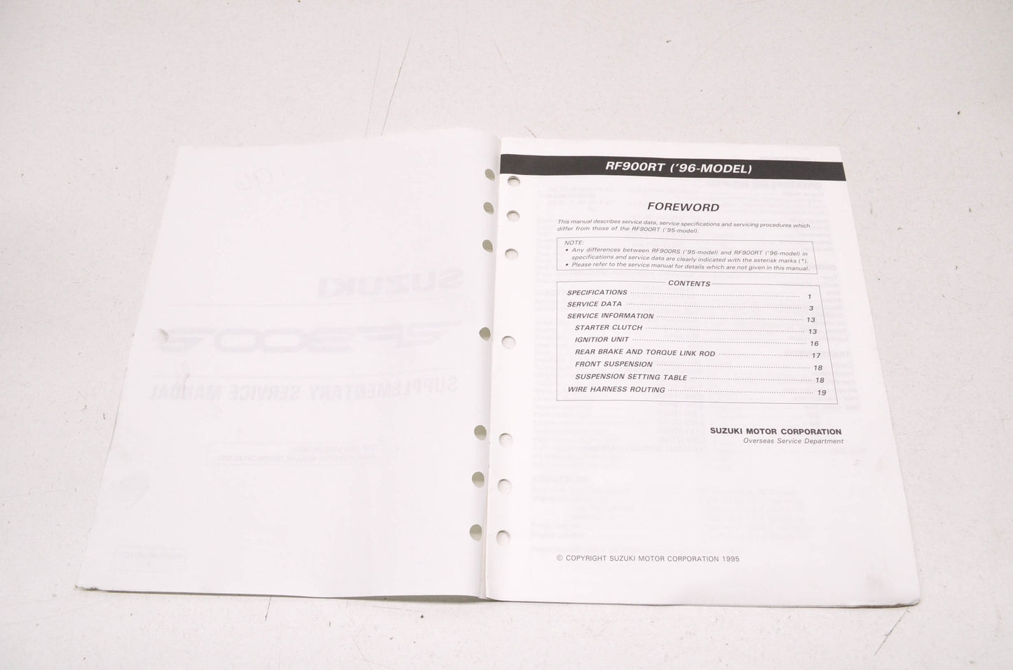 OEM Suzuki 99501-39240-03E RF900R Supplementary Service Manual