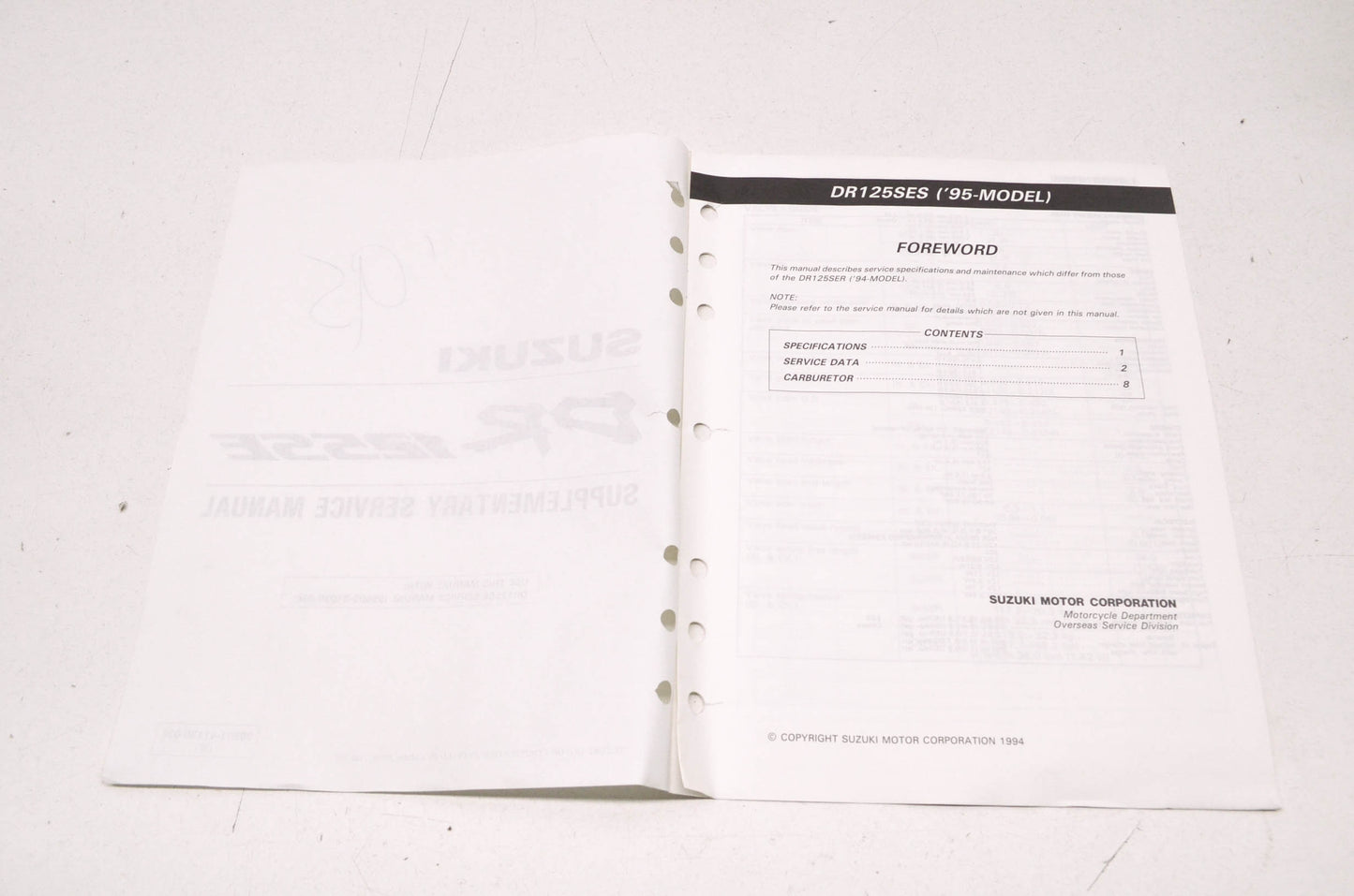 OEM Suzuki 99501-41130-03E DR125SE Service Manual