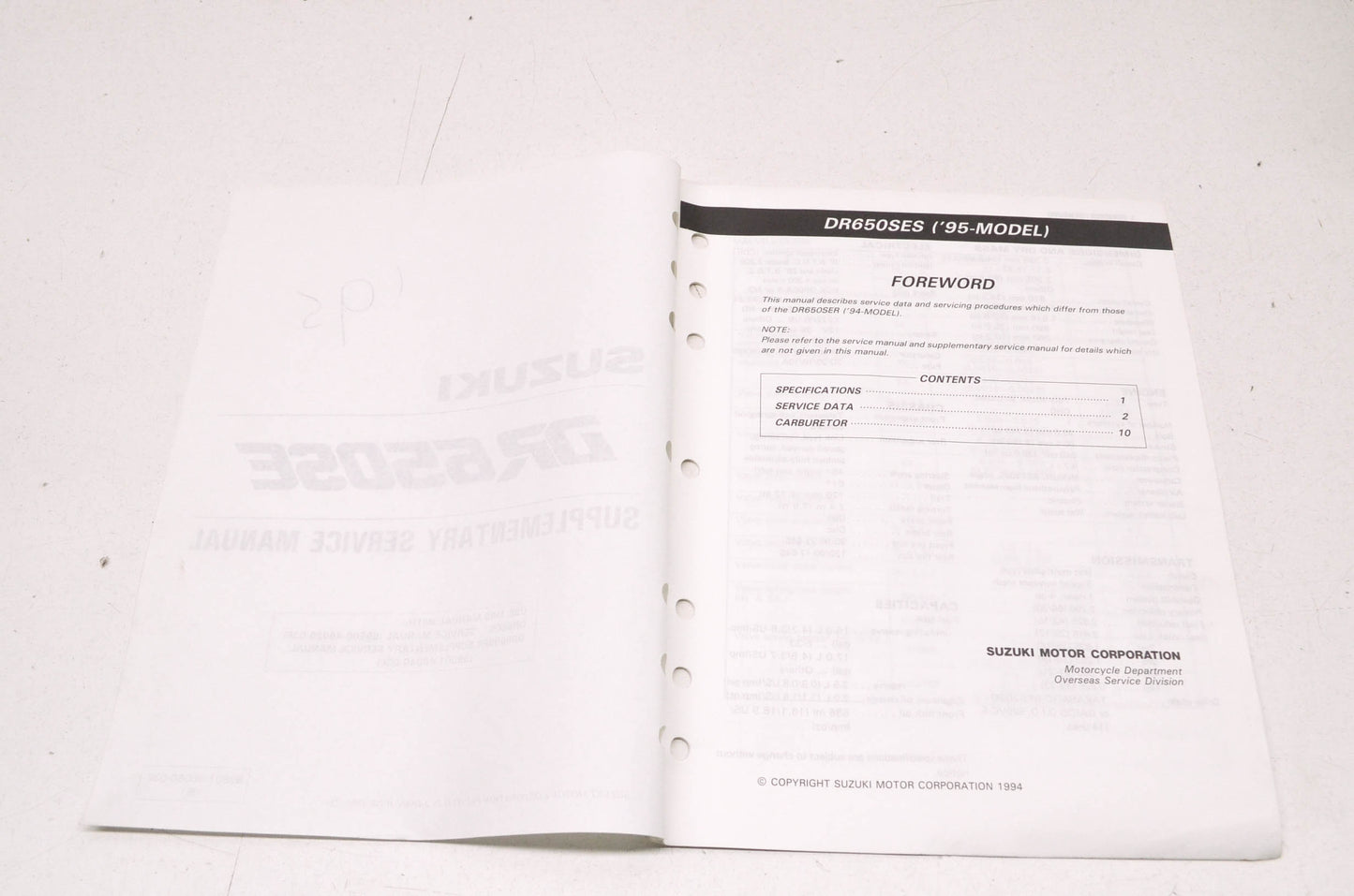 OEM Suzuki 99501-46050-03E DR650S Service Manual