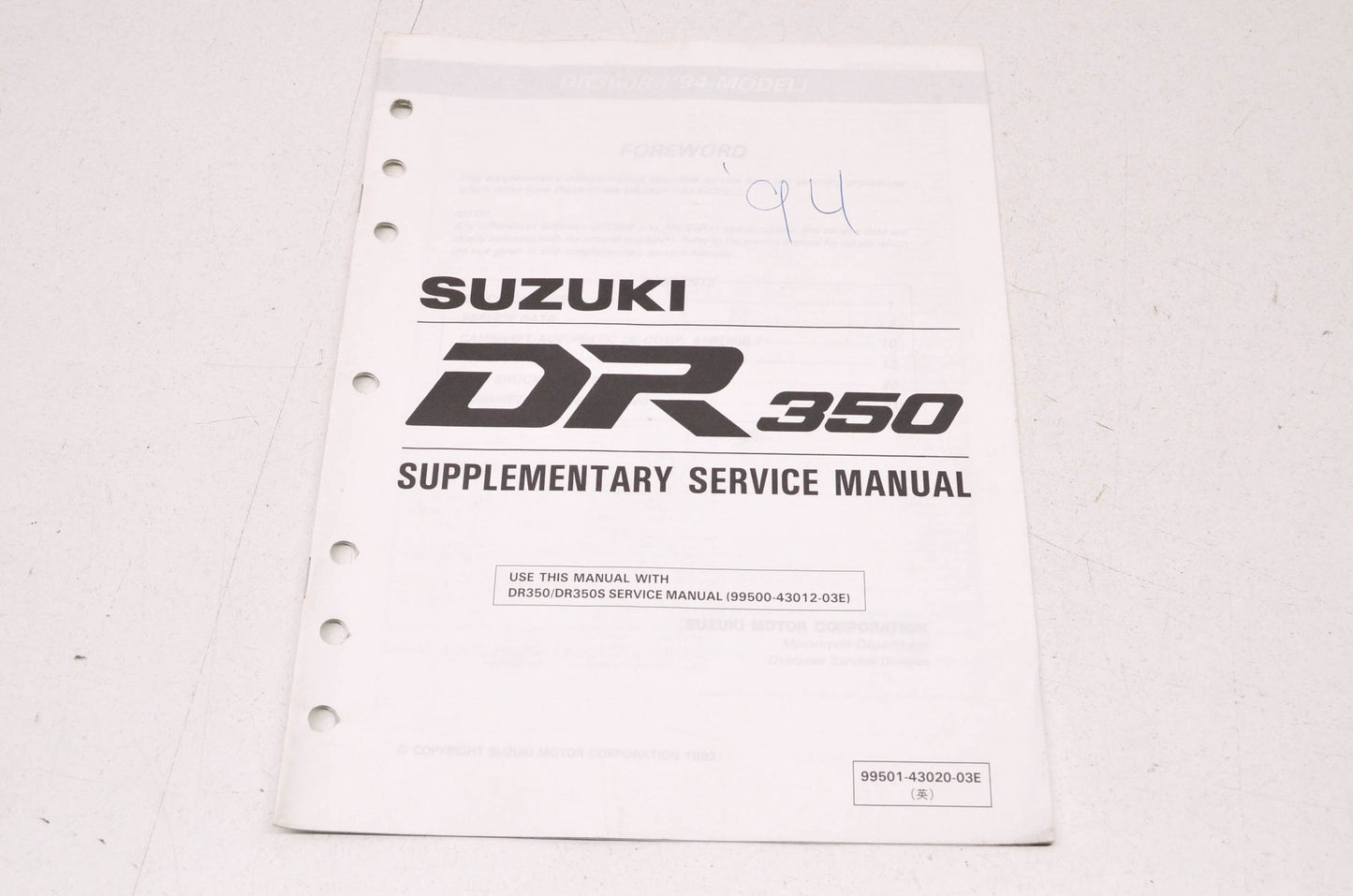 OEM Suzuki 99501-43020-03E DR350/S Service Manual