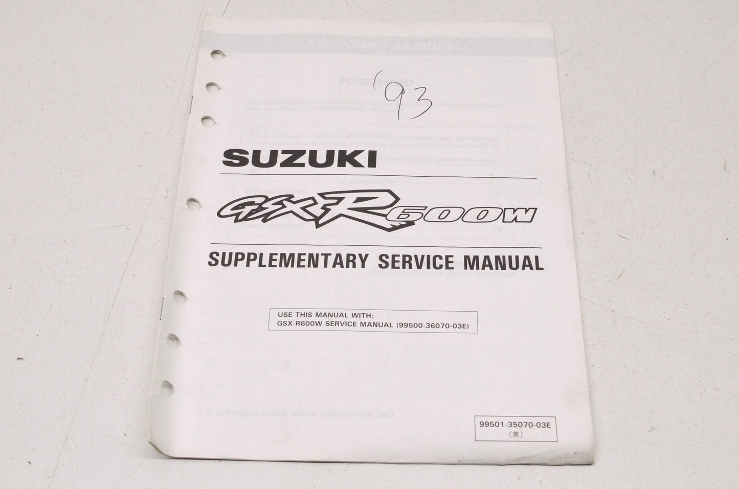 OEM Suzuki 99501-35070-03E R600W Service Manual