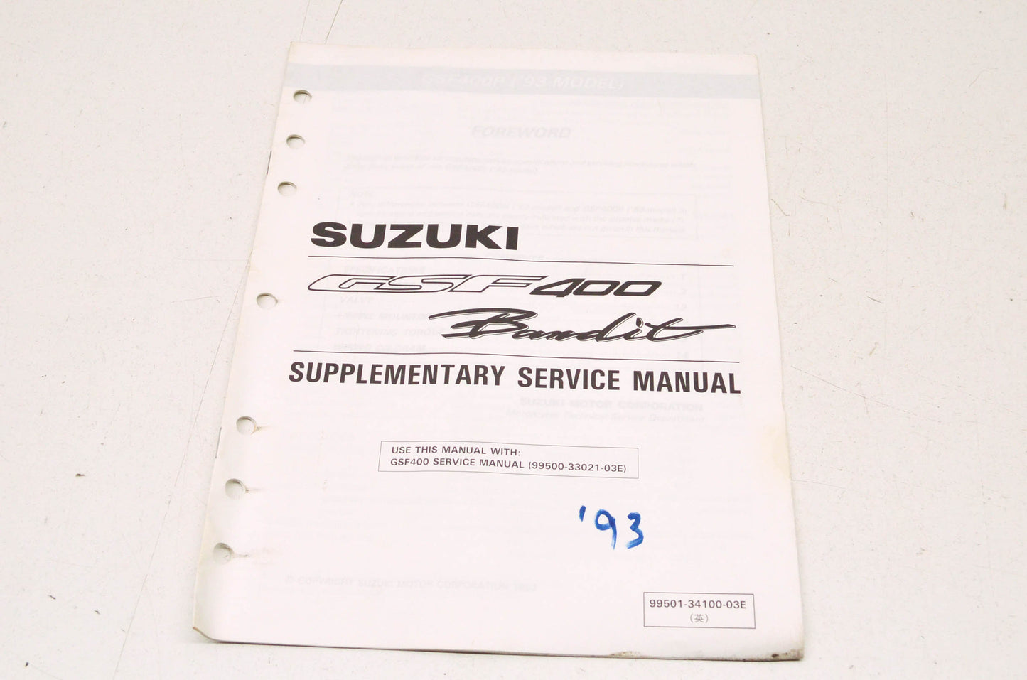 OEM Suzuki 99501-34100-03E GSF400M 1991-92 Serv. Manual