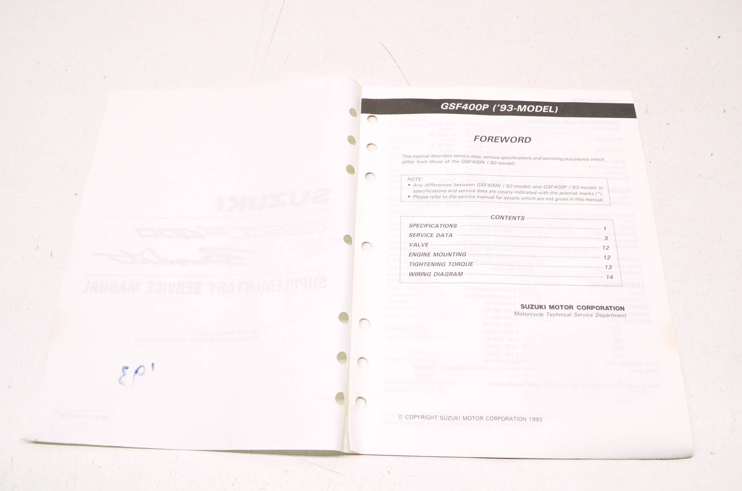 OEM Suzuki 99501-34100-03E GSF400M 1991-92 Serv. Manual