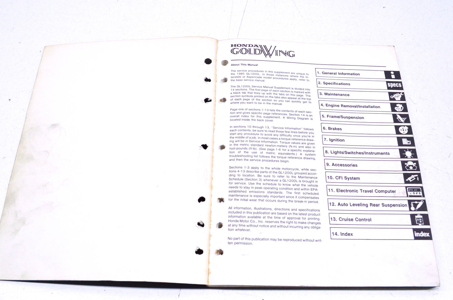 OEM Honda 1985 GL1200 Limited Service Manual Supplement