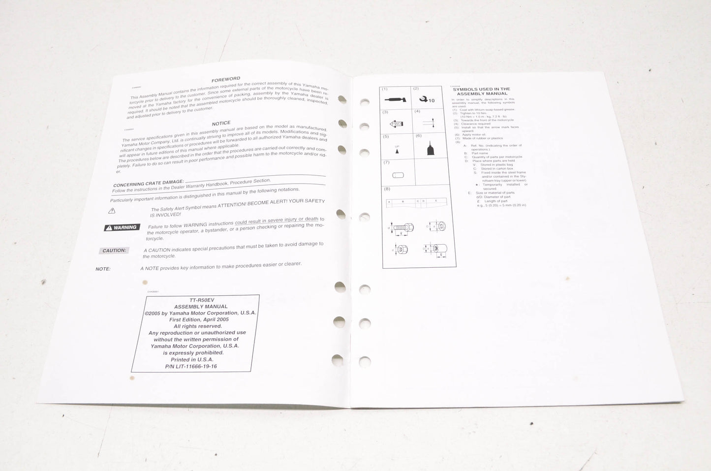 OEM Yamaha LIT-11666-19-16 TTR50EV 2006 Assembly Manual NOS