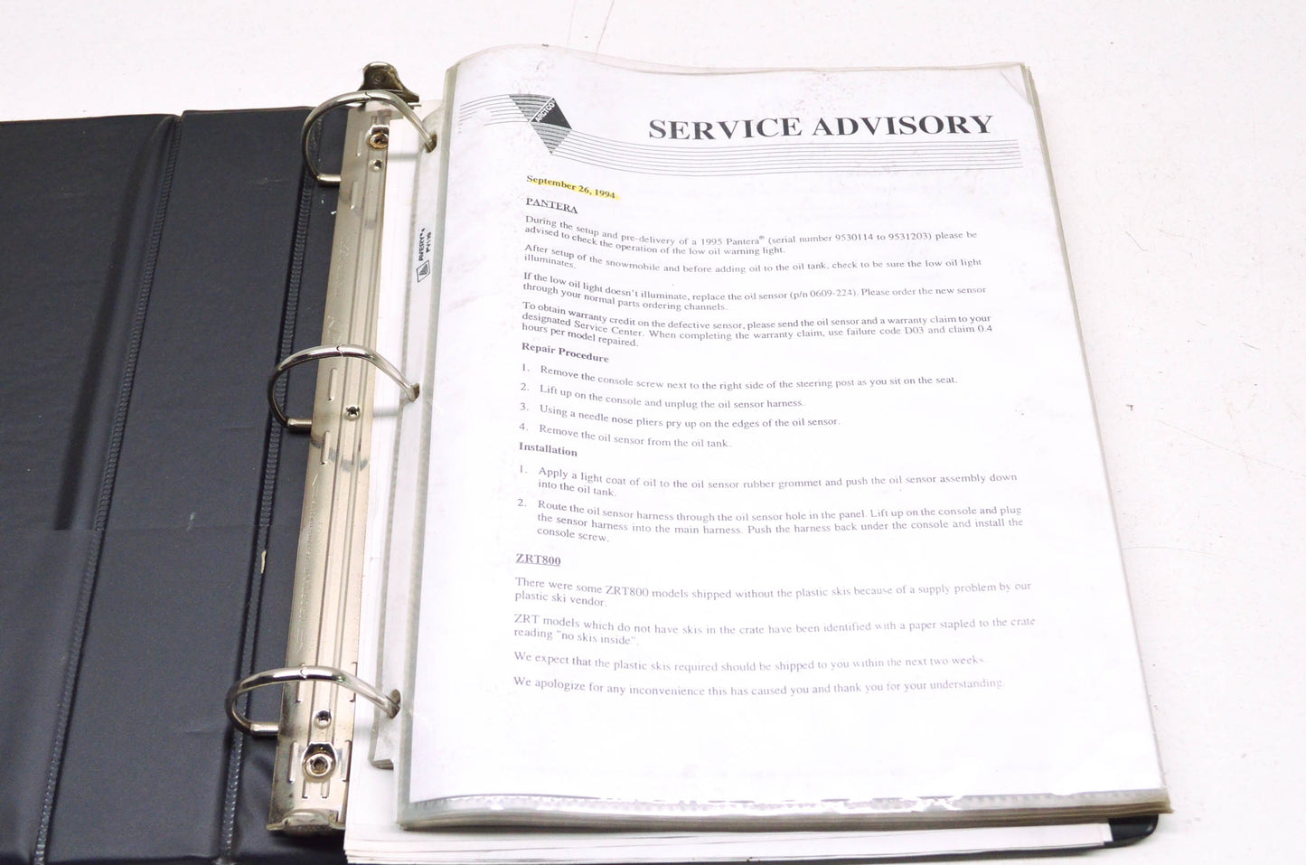 OEM Arctic Cat 97-03 Snowmobile Service Advisory Manual