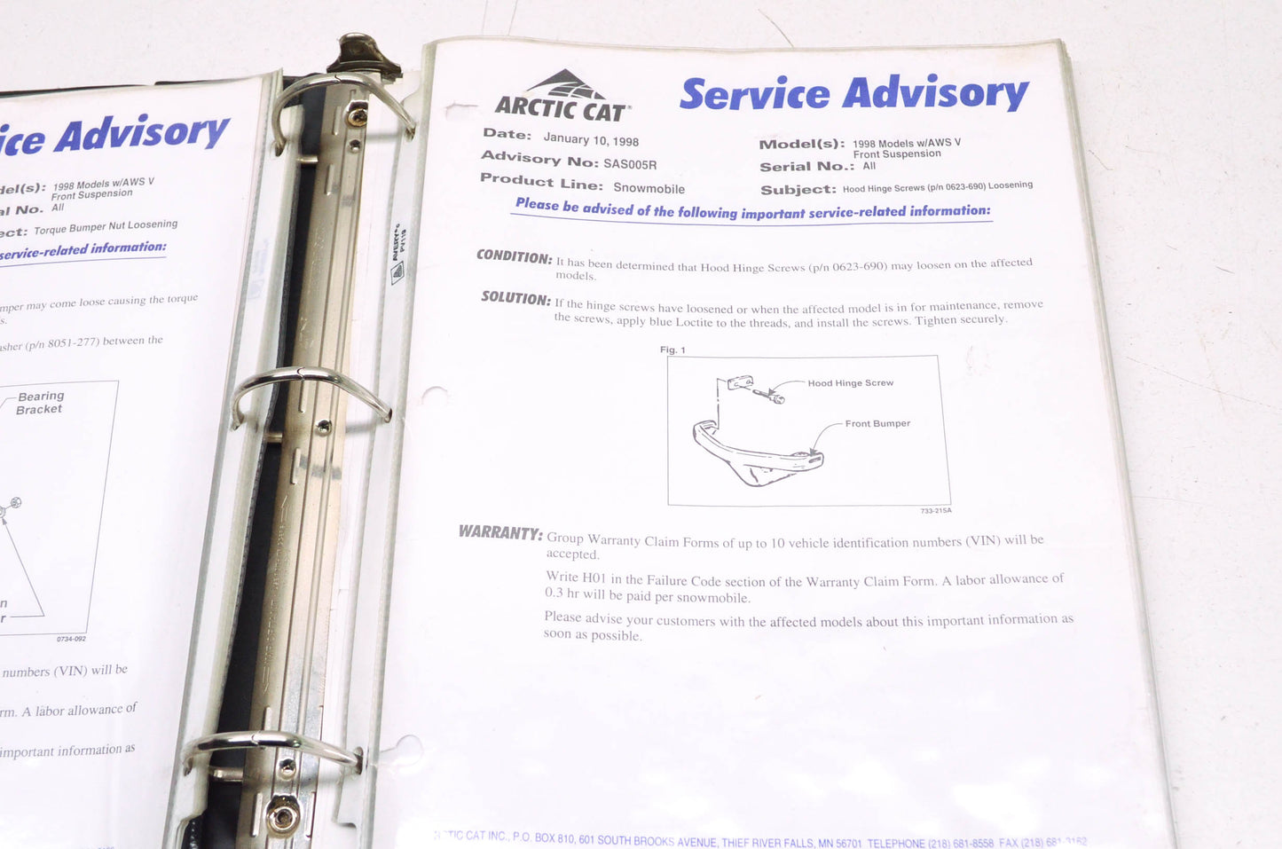 OEM Arctic Cat 97-03 Snowmobile Service Advisory Manual