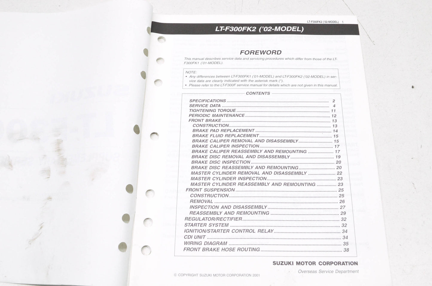 OEM Suzuki 99501-42200-01E LT-F300F Supplementary Service Manual