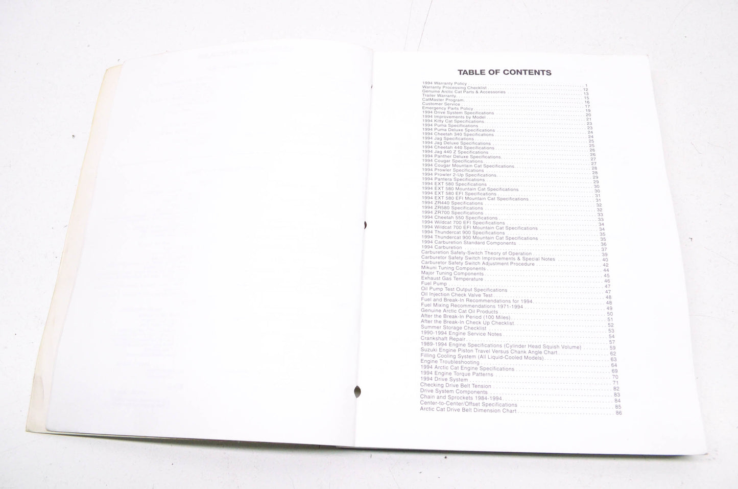 OEM Arctic Cat 2255-011 Service Manual '94 TRAINING