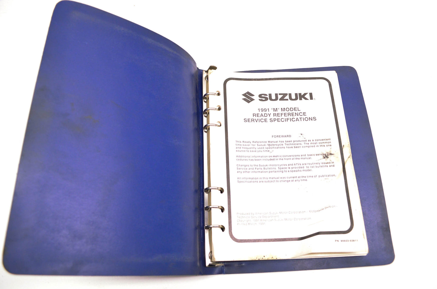OEM Suzuki 99923-03911 1991 M Model Ready Reference Service Specifications