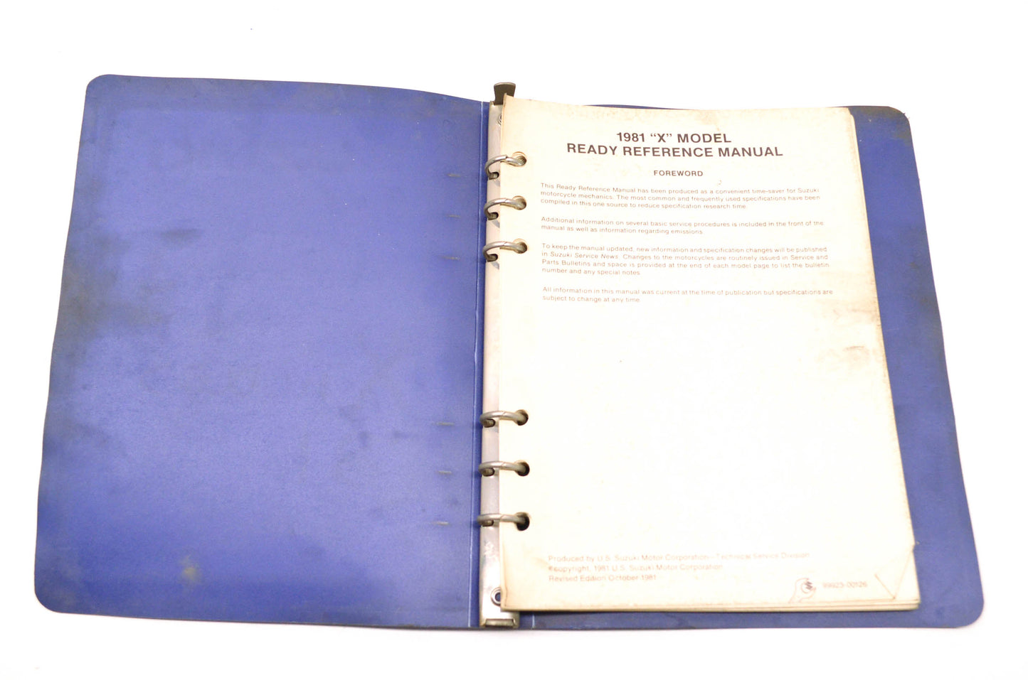 OEM Suzuki 99923-00126 1981 X Model Ready Reference Service Specifications