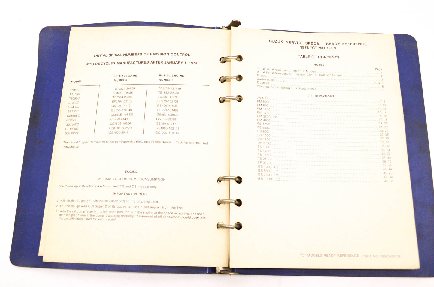 OEM Suzuki 99923-00739 1978 C Model Ready Reference Service Specifications