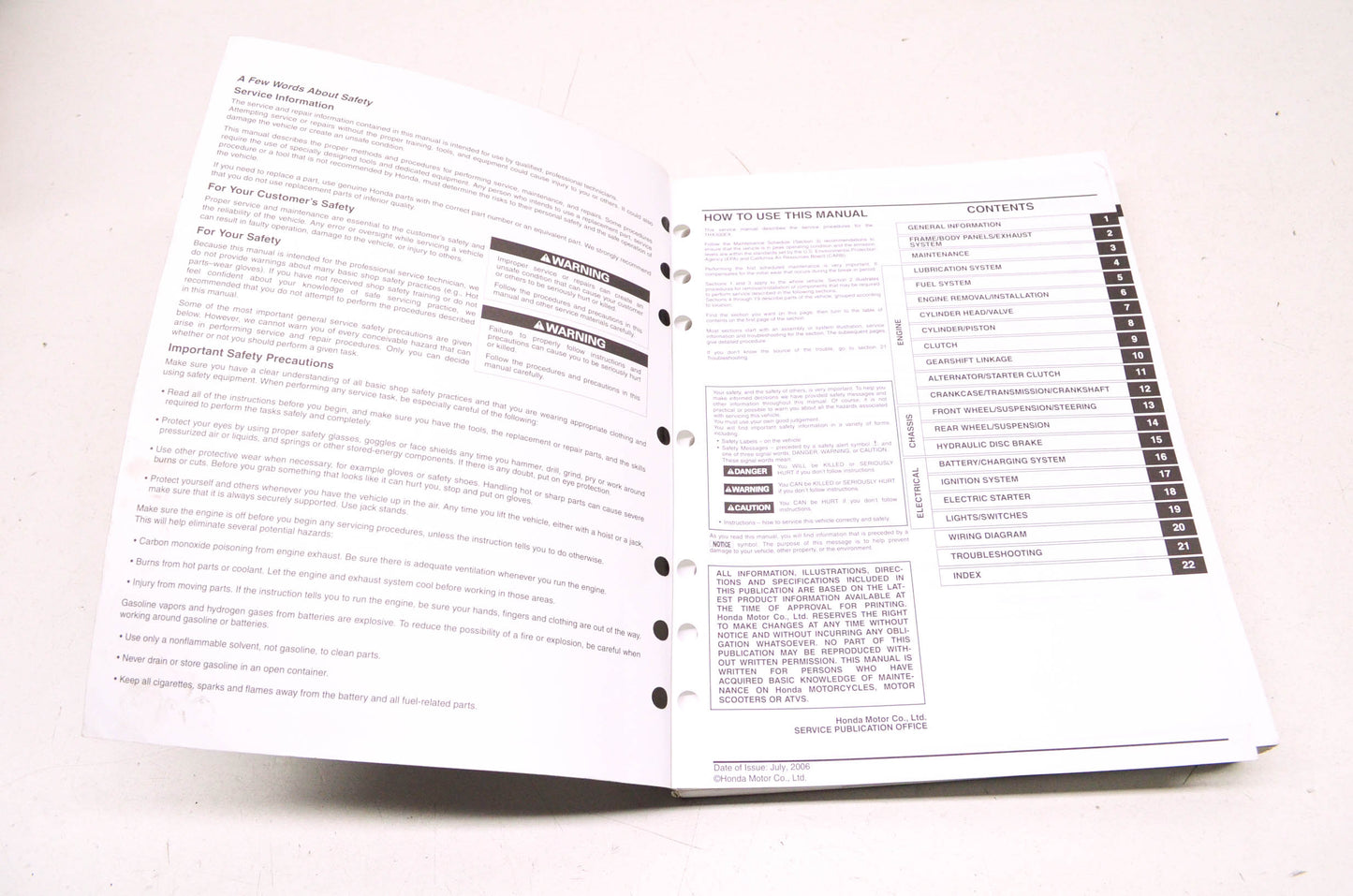 OEM Honda 61HM360 Service Manual TRX300EX 07