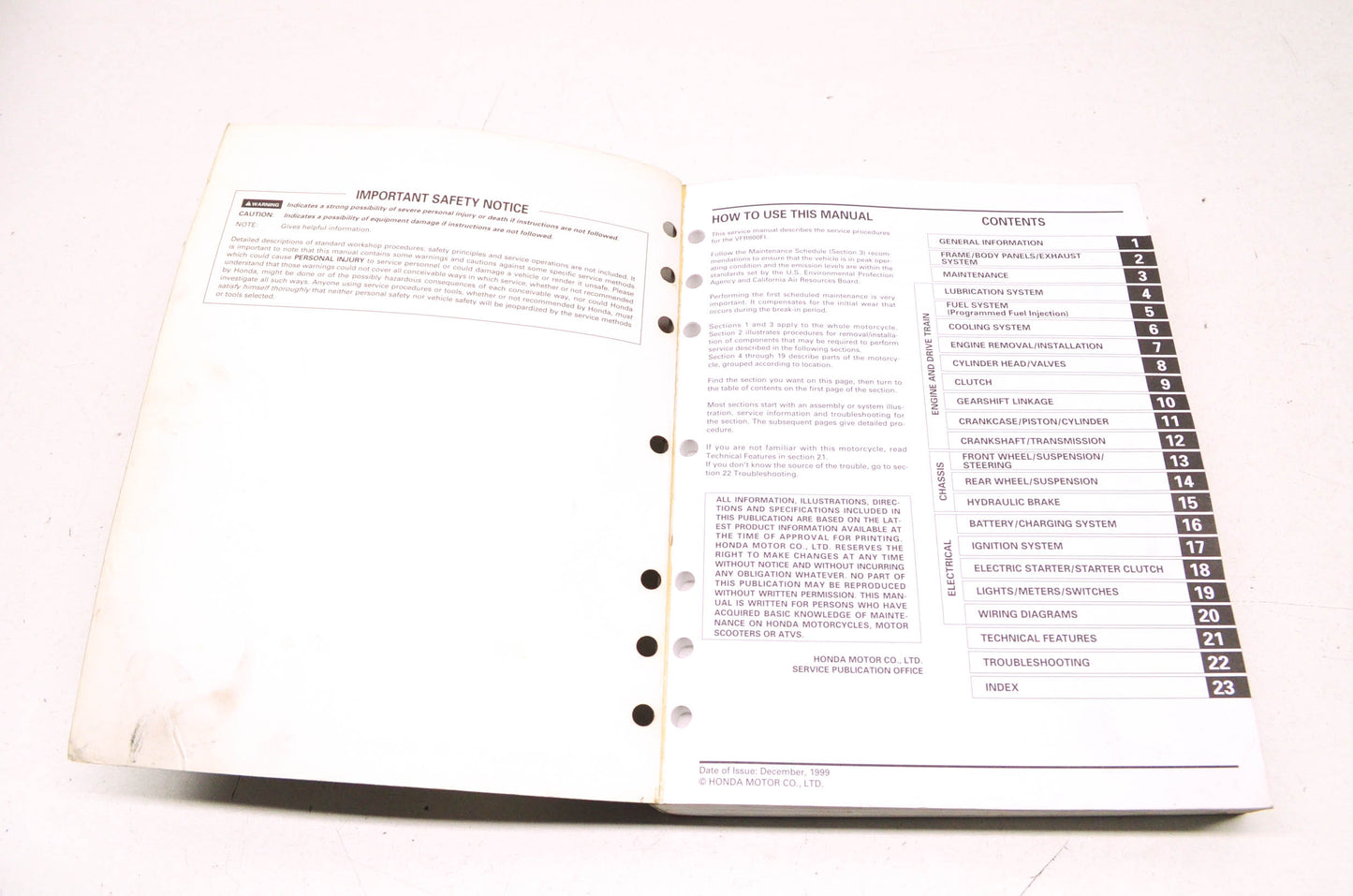 OEM Honda 1998-2001 VFR800FI Interceptor Service Manual