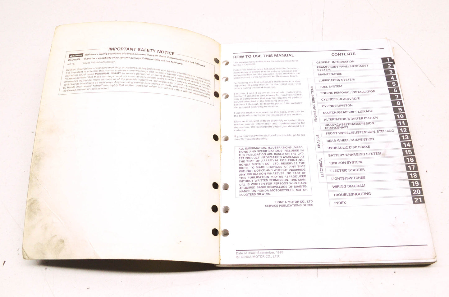OEM Honda 1999-2002 TRX400EX Fourtrax Service Manual