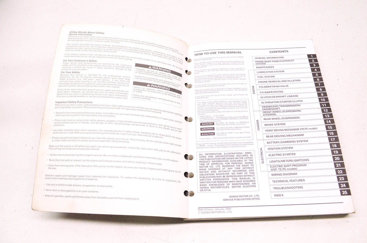 OEM Honda 2000-2002 TRX350 Service Manual