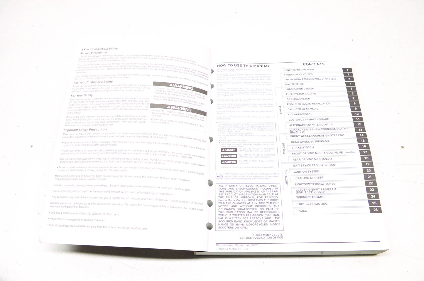 OEM Honda 61HP401 Service Manual TRX420 07-08