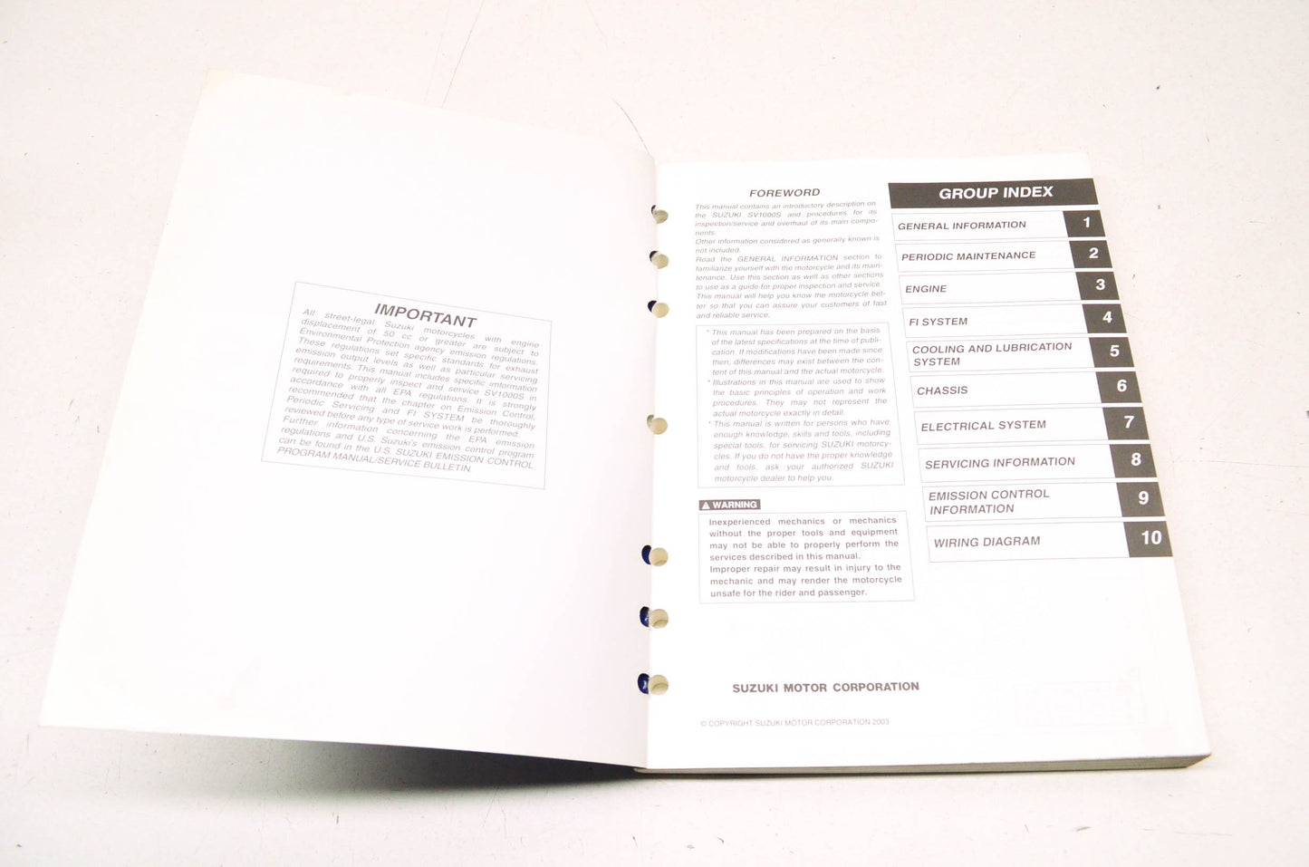 OEM Suzuki 99500-39250-03E SV1000S Service Manual