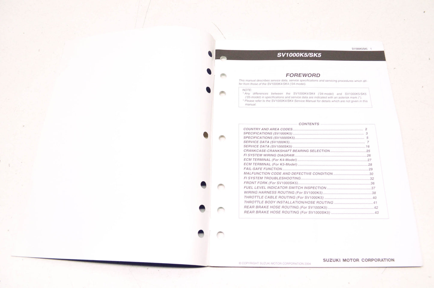 OEM Suzuki 99501-39560-03E SV1000/S Supplementary Service Manual