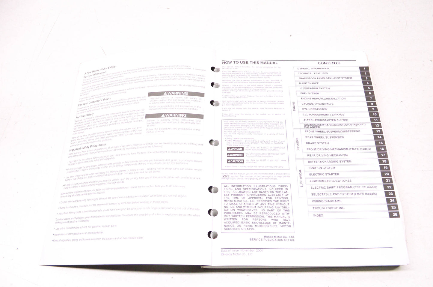 OEM Honda 2005-2006 TRX500FE/FM/TM Fourtrax Foreman Service Manual
