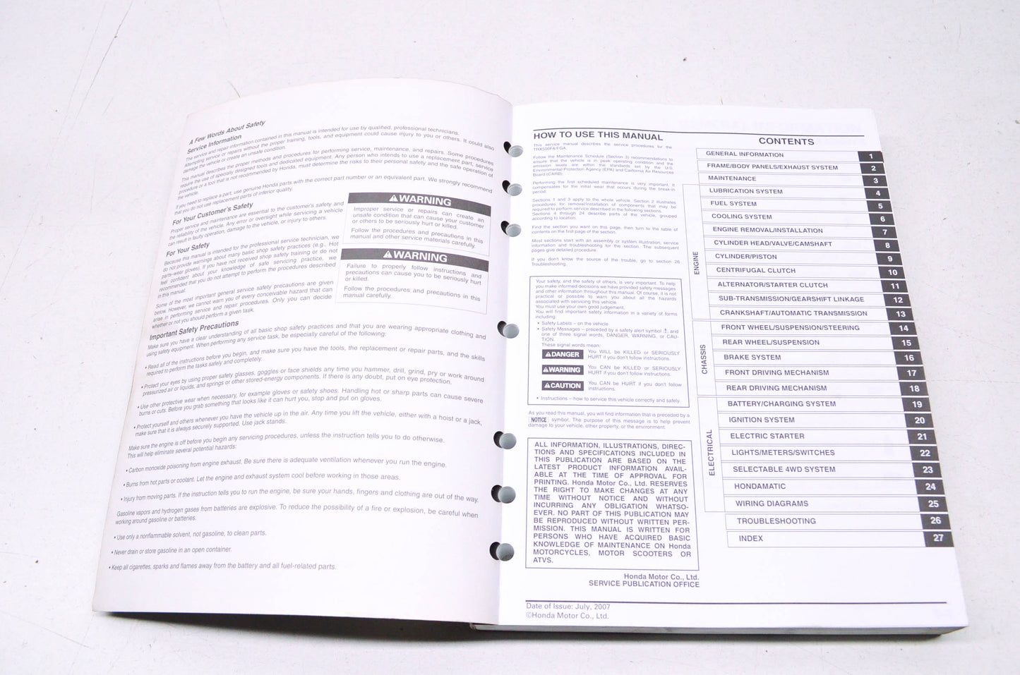 OEM Honda 2005-2008 TRX500 Service Manual