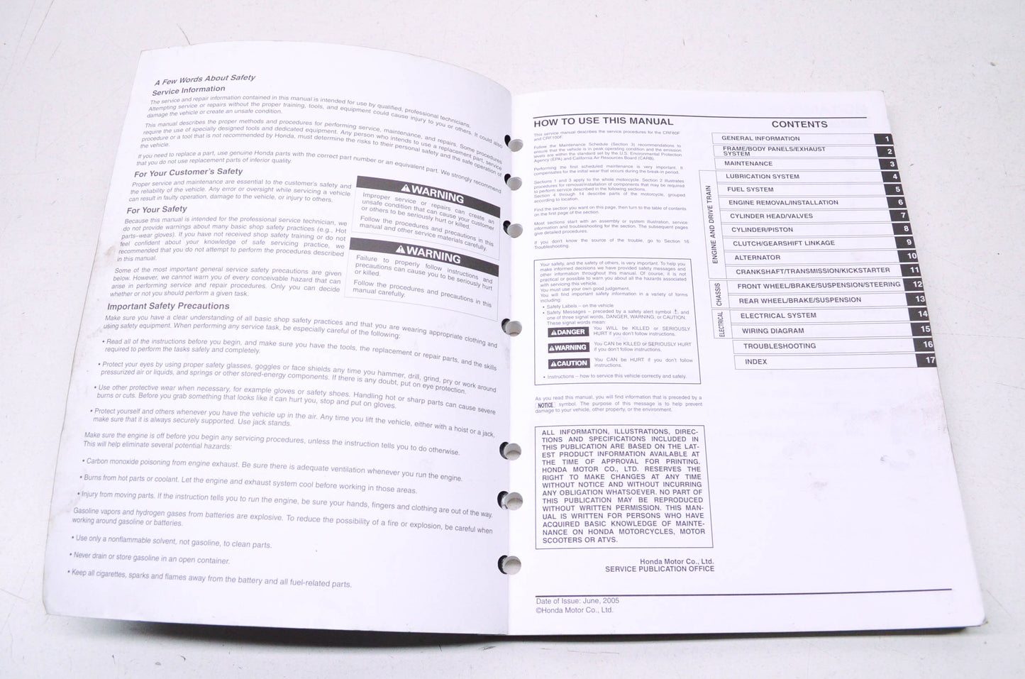 OEM Honda 2004-2006 CRF80F, CRF100F Service Manual