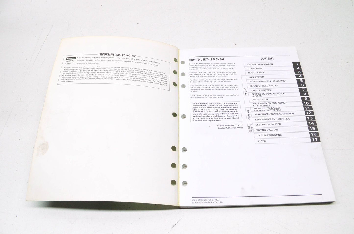 OEM Honda 61KT010 Service Manual 98 XR200R