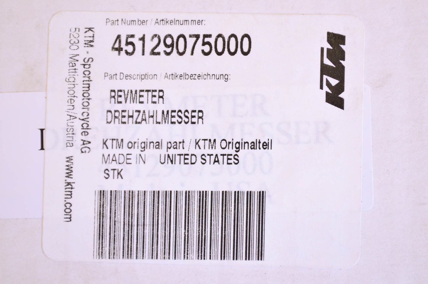 OEM KTM 45129075000 Revmeter NOS