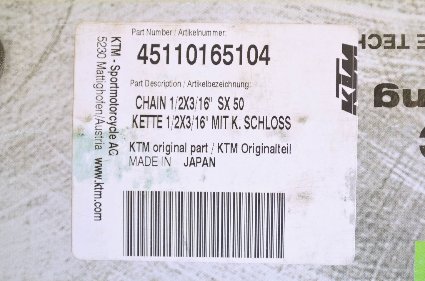 New OEM KTM 1/2X3/16' Chain NOS