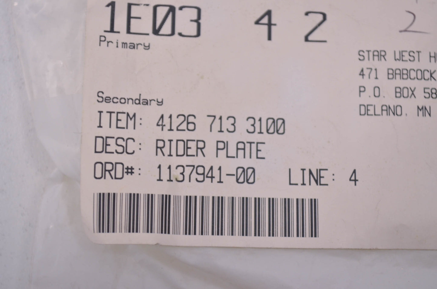 New OEM STIHL 4126 713 3100 Rider Plate NOS