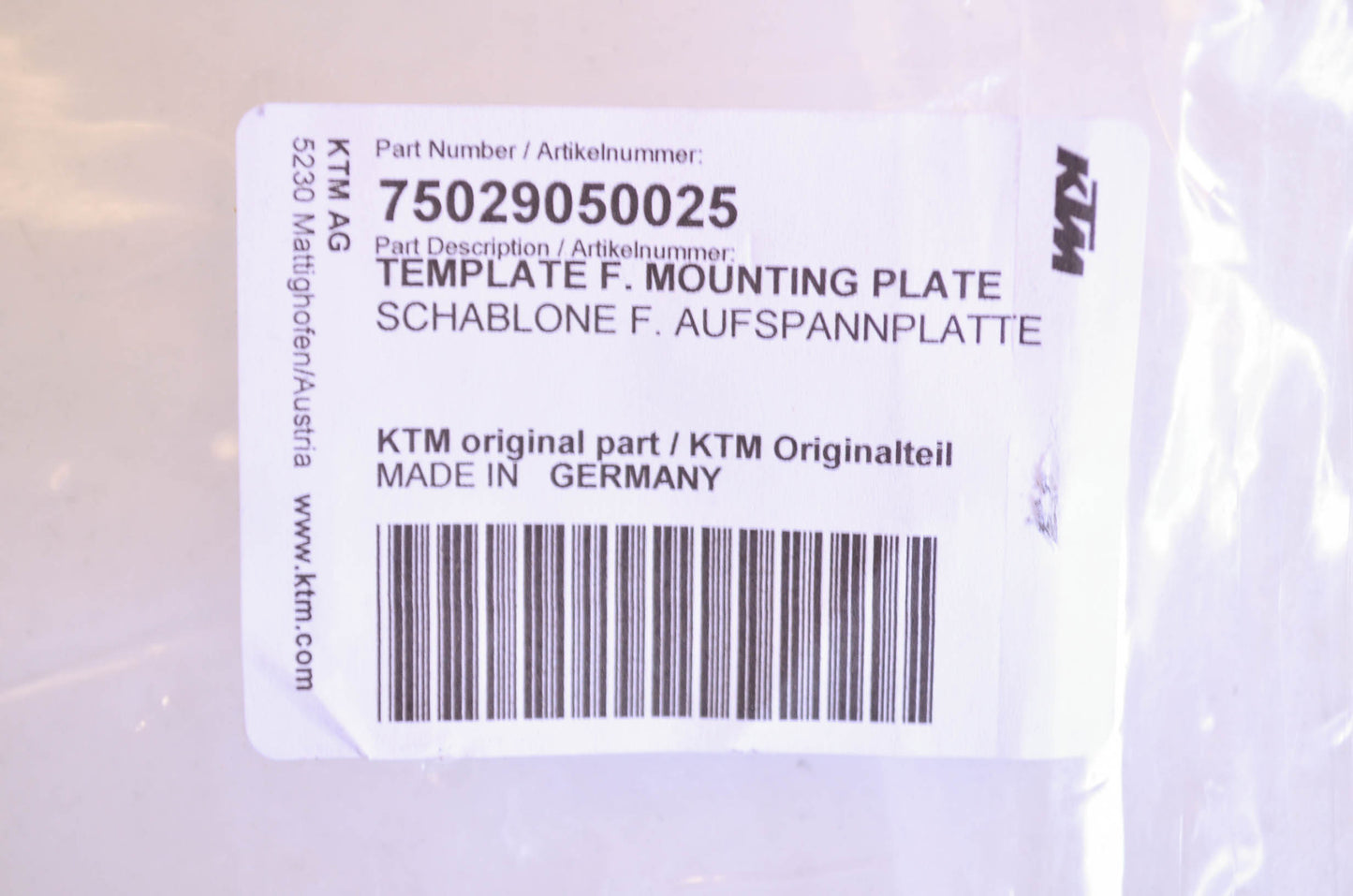 OEM KTM 75029050025 Mounting Plate NOS