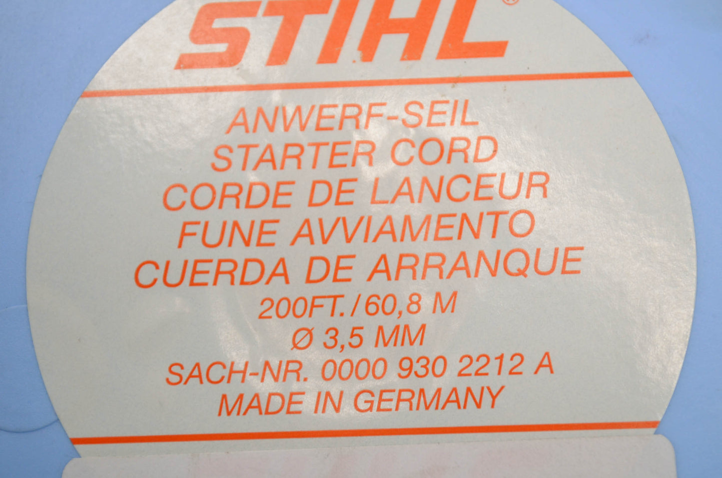 New OEM STIHL Starter Cord 3.5mm x 200 ft NOS
