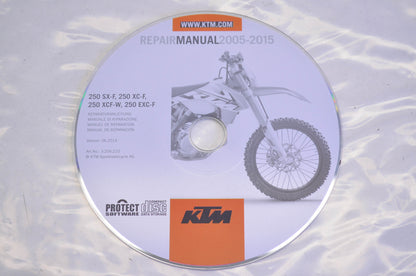 OEM KTM 2005-2015 250 SX-F, 250 XC-F, 250 XCF-W, 250 EXC-F Repair Manual CD Disc