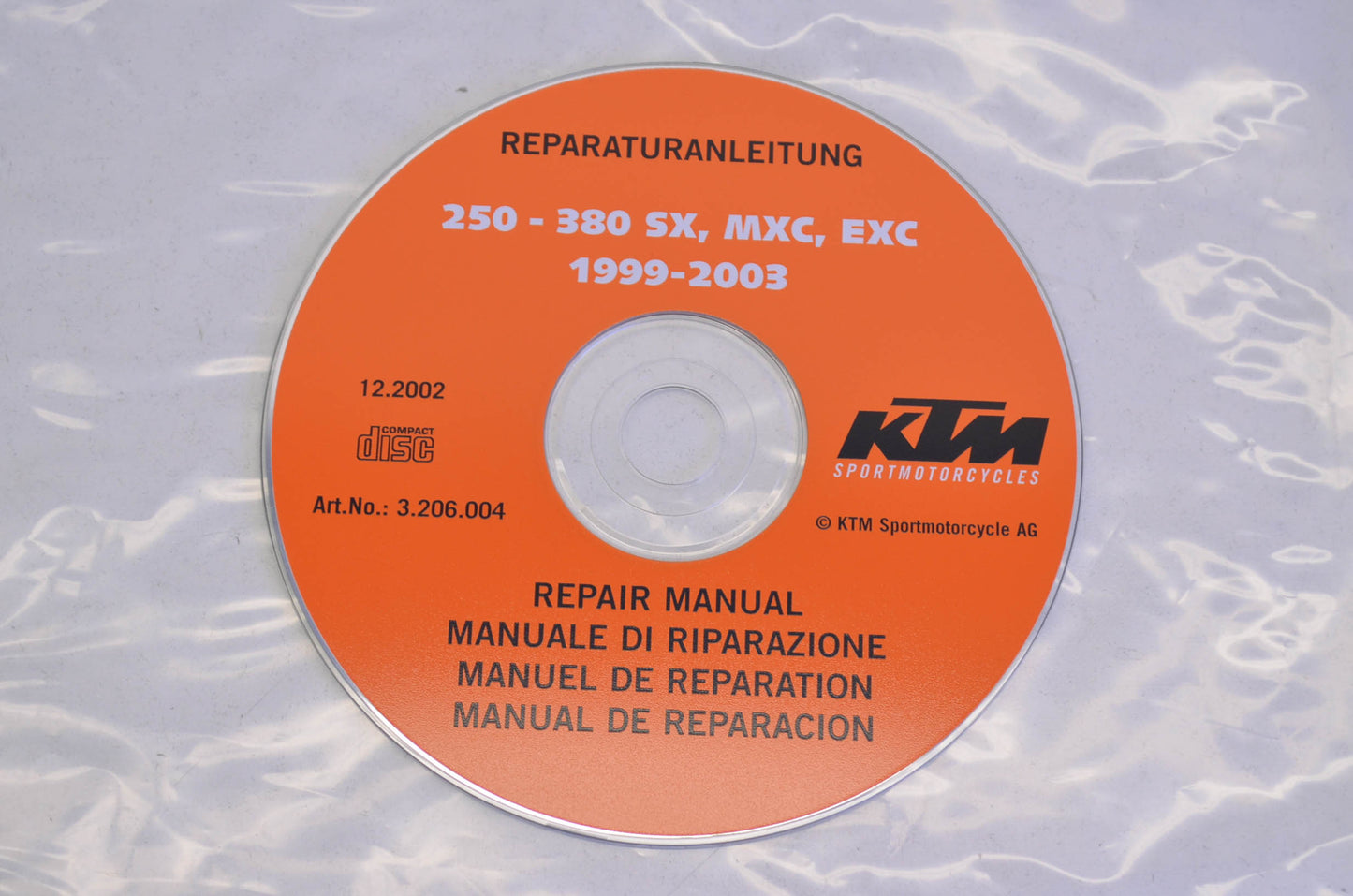 OEM KTM 1999-2003 250-308 SX, MXC, EXC Repair Manual CD Disc