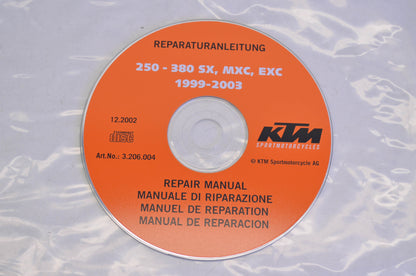 OEM KTM 1999-2003 250-308 SX, MXC, EXC Repair Manual CD Disc