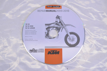New OEM KTM 2009-2016 50 SX, 50 SX MINI, 50 SX JUNIOR Repair Manual CD Disc NOS