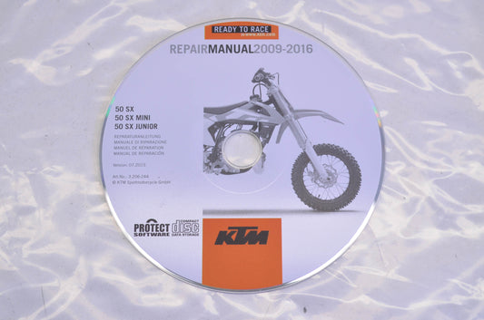 New OEM KTM 2009-2016 50 SX, 50 SX MINI, 50 SX JUNIOR Repair Manual CD Disc NOS